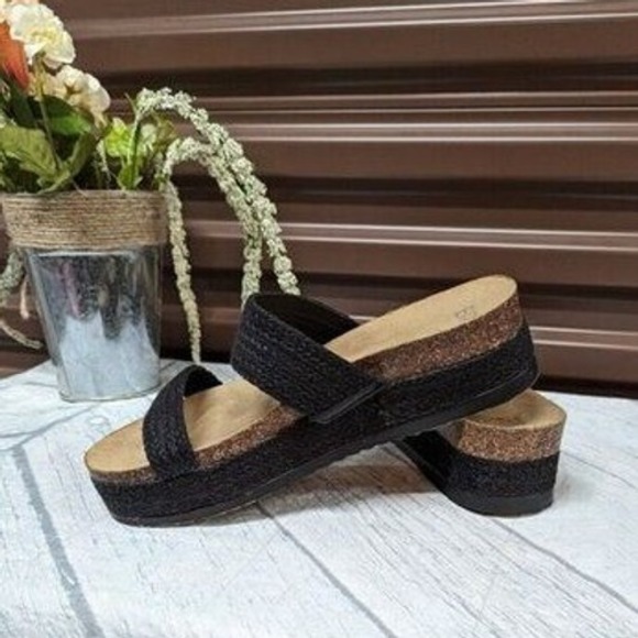 Shoes - Coastal Boho BP Tenley Cork Platform Sandals Black Double Strap‎ Women's 8